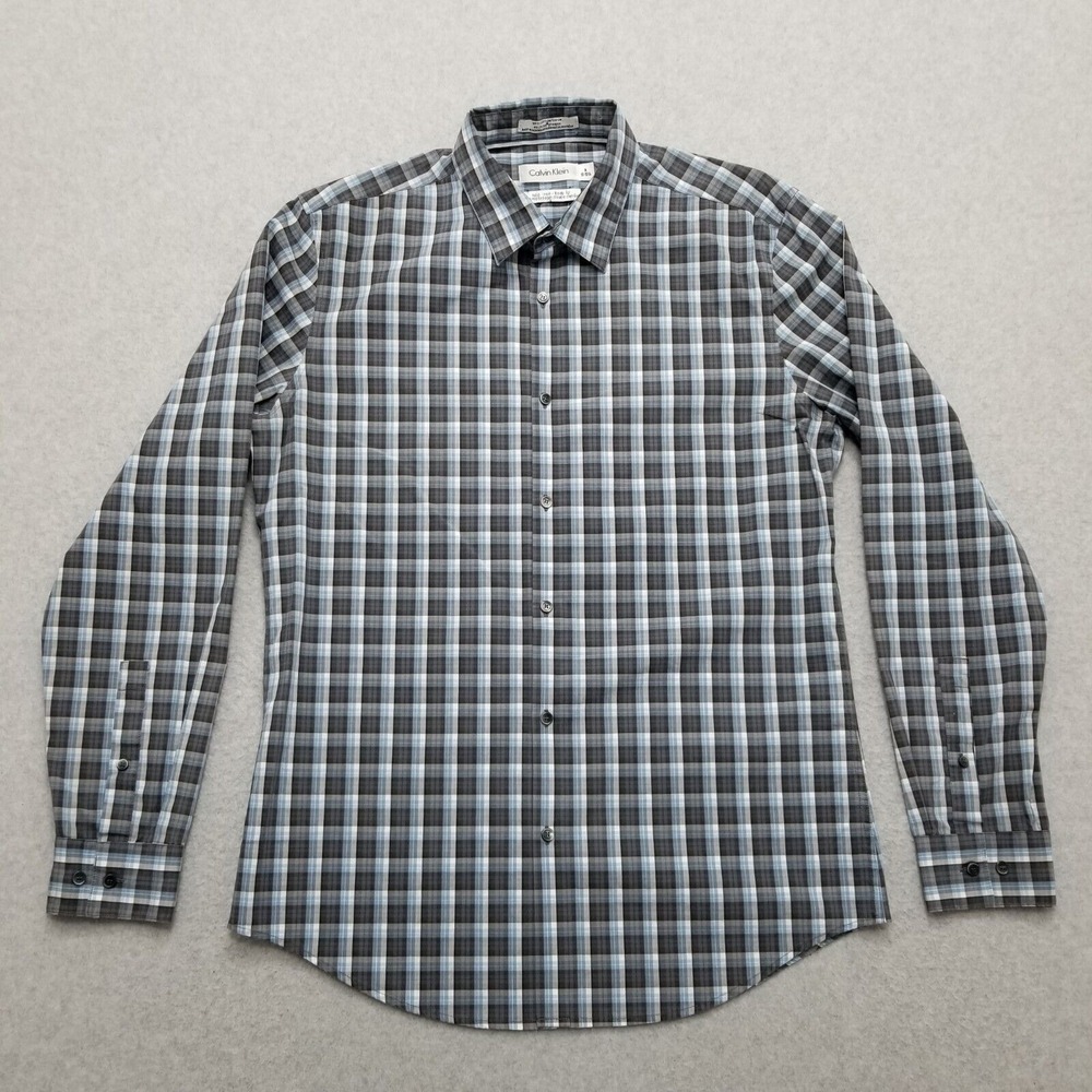Calvin Klein Shirt Mens Medium Plaid Button Down‎ Long Sleeve 15-15.5